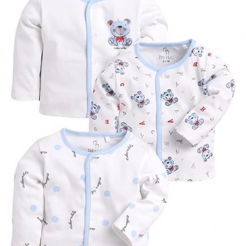 BABY GO Cotton Full Sleeve Regular Round Neck Front Open Pack Of 3 Tees For Baby Boy's Clothing Set