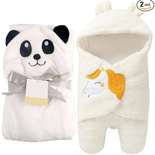 First Kick Baby Blankets New Born Combo Pack of Hooded Wrapper Sleeping Bag and Baby Bath Towel