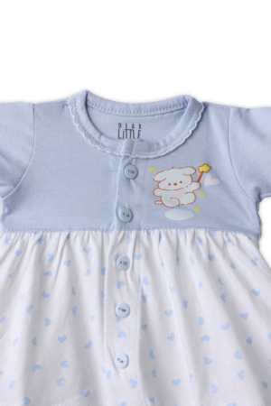 Cuddle Bear Cotton Frock - Blue & White