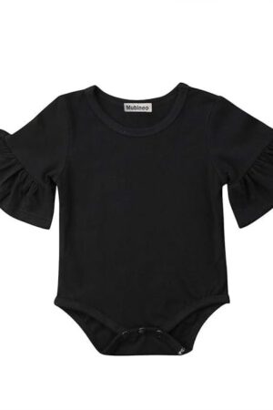 Infant Baby Girl Basic Bell Short Sleeve Cotton Romper Bodysuit Tops Clothes (Black, 0-3 Months)