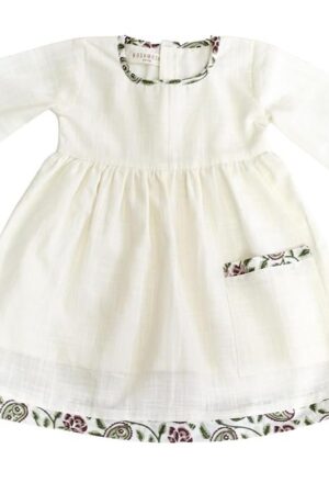 KOSHMOSH Pure Soft Cotton Frock for Baby Girl 3/4 Bell Sleeves Dress with Single Pocket Stylish Knee Length Casual Dress for Girls with Astar/Lining