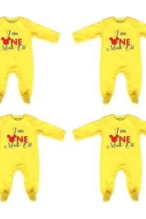 I Am One Month Old Baby Jumpsuit,New Born Baby Customised Name Baby Dress for Girl (Pack of 4) -