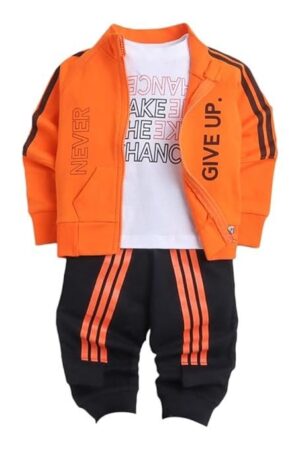 Hopscotch Baby Boys Cotton Printed T-shirt, Jacket and Jogger Set