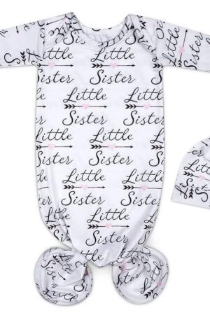 Newborn Knotted Gown 0-6 Months Girl Breathable Sleeper Gowns with Hat Set