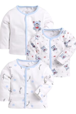 BABY GO Cotton Full Sleeve Regular Round Neck Front Open Pack Of 3 Tees For Baby Boy's Clothing Set