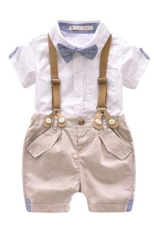 CosmicKolors® Stylish Gentleman Half Sleeves Shirt and Suspender Style Shorts Set | White Formal Clothing Set for Baby Boys