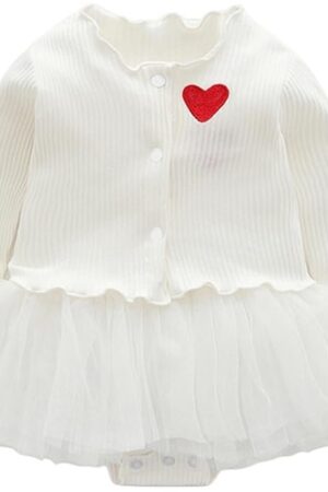 TASLAR Baby Girls Chic Designed Clothes Embroider Heart Floral Long Sleeve Jacket & Sleeveless Lace Tutu Romper Set Coat Outfit Comfortable Dress