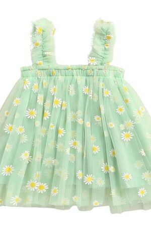 TotzTouch Baby Girls Dress | Frock Cami Strap Flared Printed Net Sleeveless Gown 3 Set