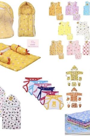 Infantbond 56 in 1 Baby Products All New Born Combo | Gift Set | Baby Essentials | Hospital Kit | Baby Clothes | Maternity Essentials | Infant Essentials | Baby Shower | Complete Daily Items Combo(0-6 Months) (Star) (Yellow for Baby Boy & Baby Girl)
