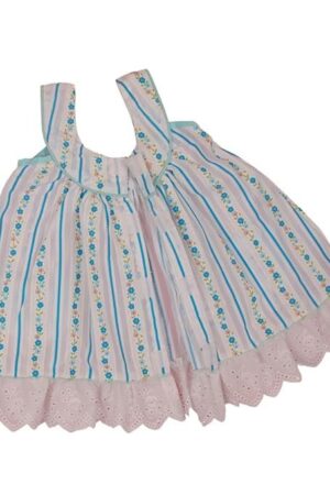 Adorable Baby Frock with Bloomers | Cotton Lace Dress | Floral Stripes | Comfy Fit | Ruffled Sleeves | Everyday Outfit