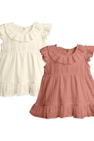 Kidbea® Baby Girls Midi/Knee Frocks Birthday Gift | Summer Dress | New Cute Trendy Frock Made with 100% Linen Fabrics