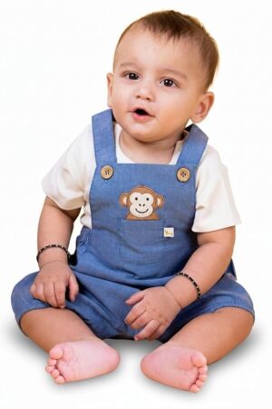 Baby Boy & Baby Girl T-Shirt with Denim Dungaree for Baby (0-3 Months) Half Sleeves Printed Denim Dungaree Set with T-Shirt, Perfect Casual Outfit for Baby Boy & Girl