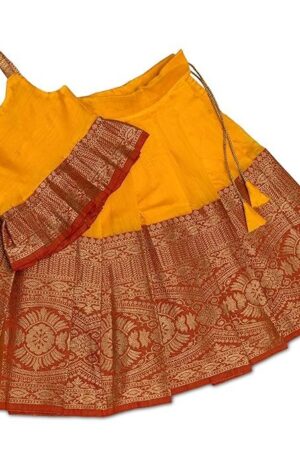 Picksparrow Baby Girl Pattu Pavadai/Kids Lehenga Choli (Pleated Top)