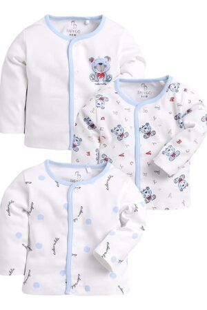 BABY GO Cotton Full Sleeve Regular Round Neck Front Open Pack Of 3 Tees For Baby Boy's Clothing Set