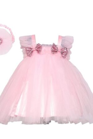 PINK WINGS Baby Girl Net Knee Length Tutu Party Frock with Headband