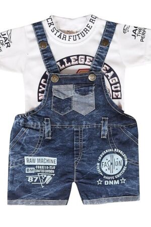 Cutie Kiddies Double Pocket Baby Dungaree Set for Baby Boys and Baby Girls | Trendy Denim Dungaree with Cotton T-Shirt for Infants | Adorable Unisex Overalls for Infants and Toddlers