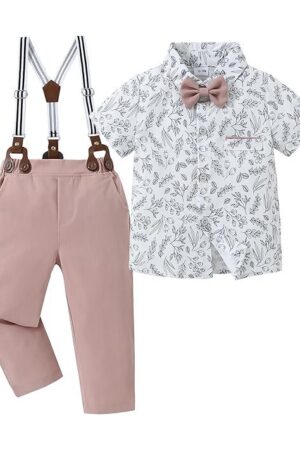 SANMIO Toddler Baby Boy Clothes Suit Gentleman Wedding Outfits, Formal Dress Shirt with Bowtie