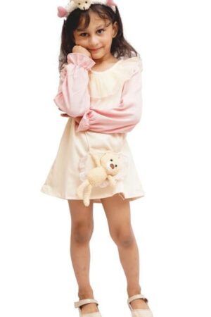 OG BABY Cute Teddy Design Knee-Length Dress for Girls| Adorable Outfit| Soft & Comfortable Fabric| Birthday Celebration Frock for Kids (White)