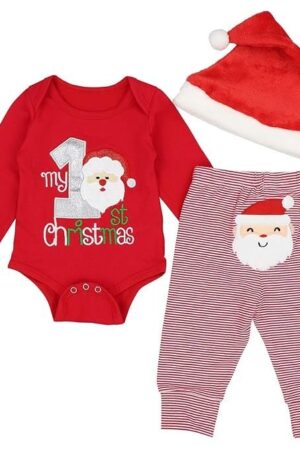 DONWEN Christmas Outfits Baby Boys My 1st Christmas Rompers Bodysuit Santa Claus Pants with Christmas Hat