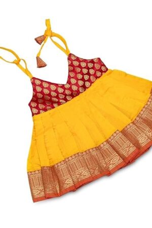 Picksparrow Newborn Baby Girl Silk Frock/Diwali Dress/Ethnicwear/Festive Indianwear(Silk -Cotton Brocade)