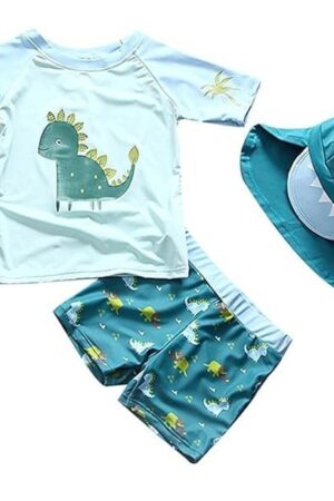Yober Baby Toddler Boys Two Pieces Swimsuit Set Swimwear Dinosaur Bathing Suit Rash Guards with Hat UPF 50+