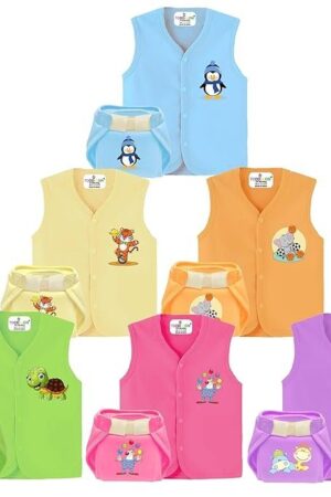 Toddylon New Born Baby Clothes Jhabla & Non Padded Single Layer Nappy | Clothing Sets | Tshirt | Cloth Diaper | Langot | Cotton Dress | Summer Wear | Sleeveless Vest | Gift Combo (0-6 Months)