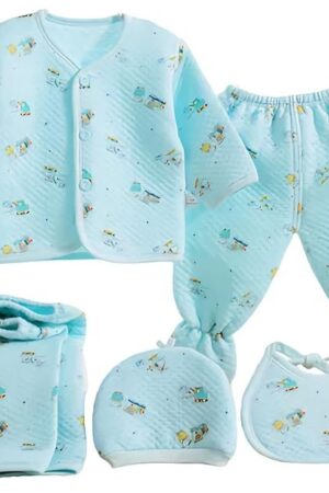 First Kick Presents New Born Baby Summer Wear Baby Clothes 5Pcs Sets 100% Cotton Baby Boys Girls Unisex Baby Cotton/Summer Suit Infant Clothes First Gift for New Born Baby