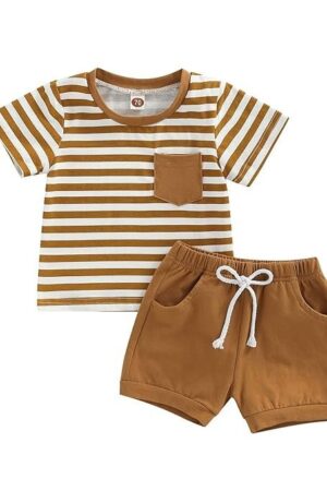 VISGOGO Baby Boy Summer Clothes Outfits Set Short Sleeve Striped T-Shirt Tops + Short Pants 6 12 18 24 Months 2T 3T
