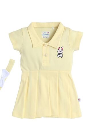 BUMZEE Baby Girls Cotton Half Sleeves Knee Length Frock With Headband