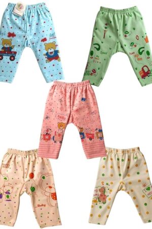 BabyNoor Unisex Cotton Pyjama Pant Set of 5 | Soft & Stretchable Sleepwear Pants Combo for Boys & Girls | Multicolored Cartoon Prints, Comfortable Nightwear for Kids