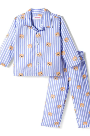 Babyhug Cotton Woven Full Sleeves Co-ords Night Suit With Animal Print - Blue
