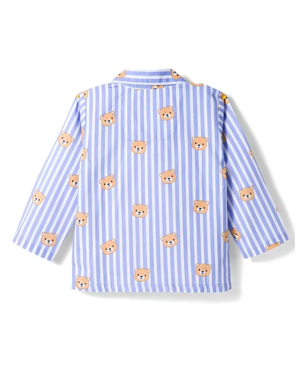 Babyhug Cotton Woven Full Sleeves Co-ords Night Suit With Animal Print - Blue - Image 2