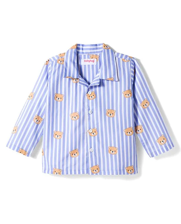 Babyhug Cotton Woven Full Sleeves Co-ords Night Suit With Animal Print - Blue - Image 3